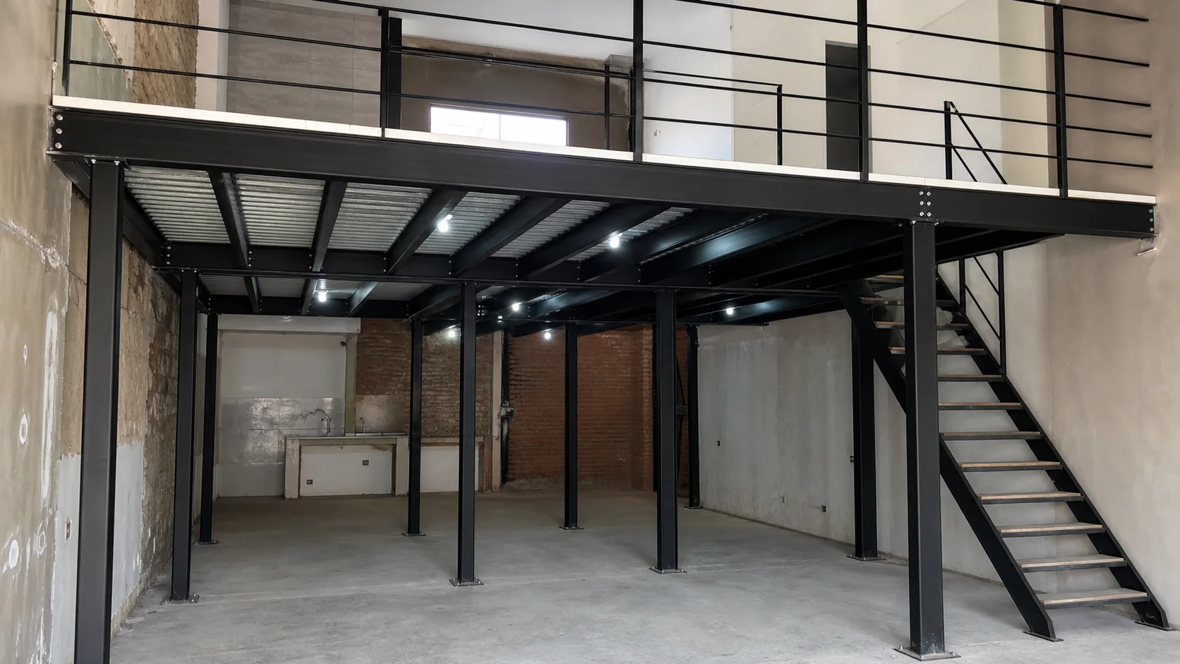 Estructura de entrepiso metálico en un local comercial en Zona Sur del GBA