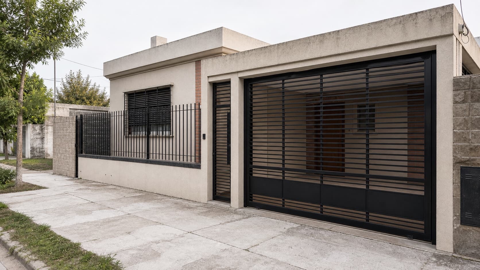 Portón y reja de hierro a medida instalados por FH Herrería en Los Hornos